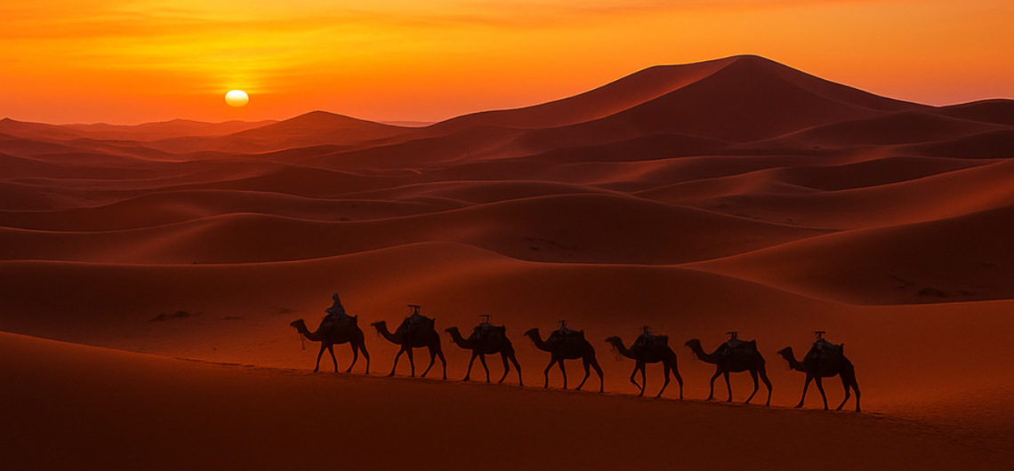 Certainly, here are the alternative text options in Italian for the image: Opzione 1 (Semplice e diretta): "Escursione di 3 giorni da Essaouira al deserto di Merzouga" Opzione 2 (Più descrittiva): "Panoramica dell'escursione di 3 giorni da Essaouira al deserto di Merzouga con Nejma Morocco Tours, con carovana di cammelli e accampamento nel deserto al tramonto." Opzione 3 (Dettagliata per accessibilità): "Immagine composita di un'escursione di 3 giorni nel deserto del Sahara in Marocco. La scena principale mostra una carovana di cammelli che attraversa le dune di sabbia arancioni al tramonto, con il sole che cala all'orizzonte. In primo piano, un accampamento nel deserto con tende illuminate."
